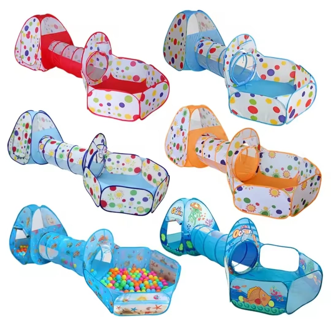 3 in 1 Kids Play Tent with Tunnel and Ball Pit – Foldable Indoor & Outdoor Playhouse Set for Toddlers ( Without Balls )